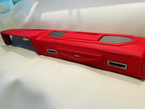 Custom C10 dash with integrated audio provisions and custom door panels.